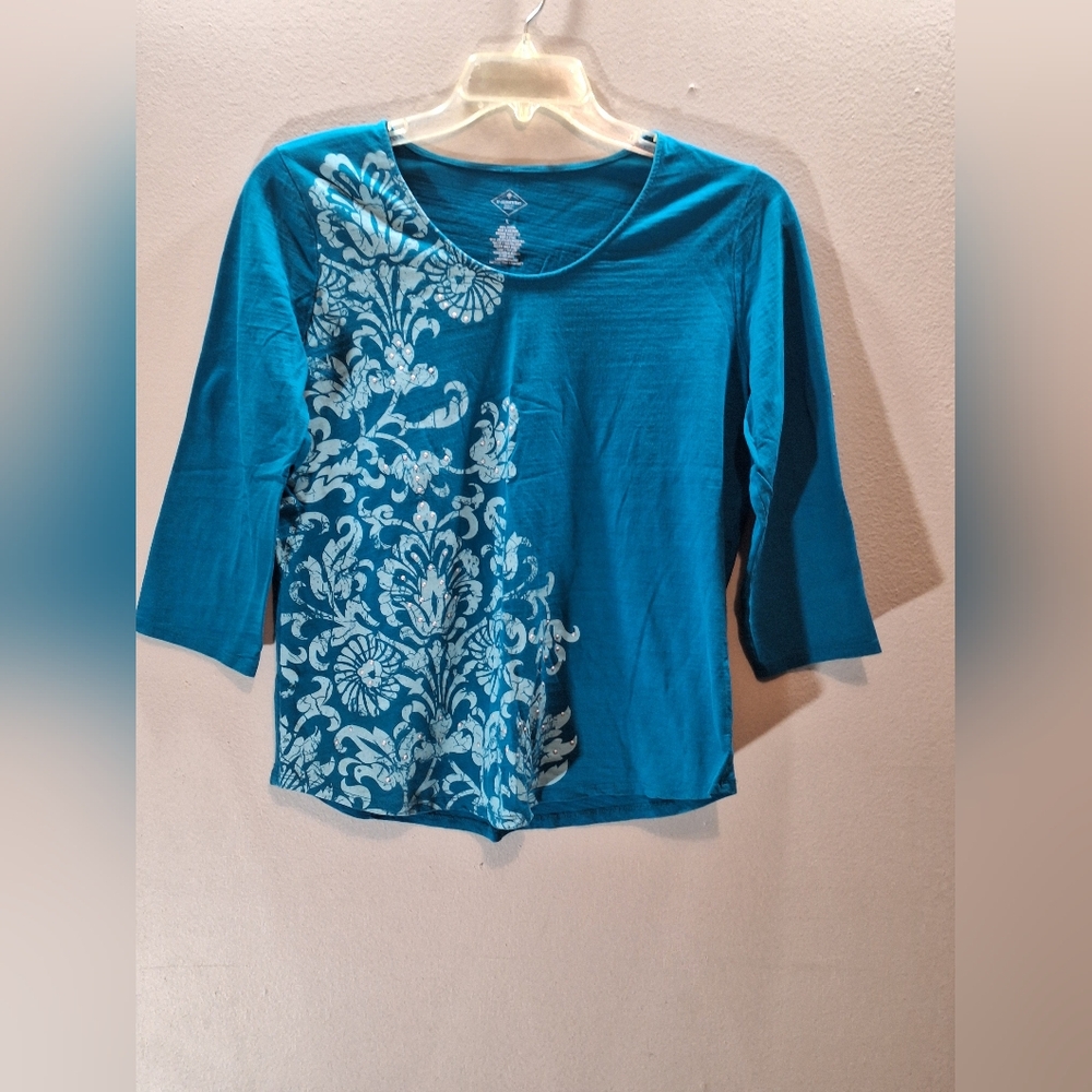 St. John’s Bay Vintage Active T-Shirt, ¾ Sleeve, Color: Teal , Size: Large